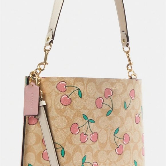 NWT Coach Mollie Bucket Bag In Signature Canvas With Heart Cherry Print - CE611 - Picture 12 of 13